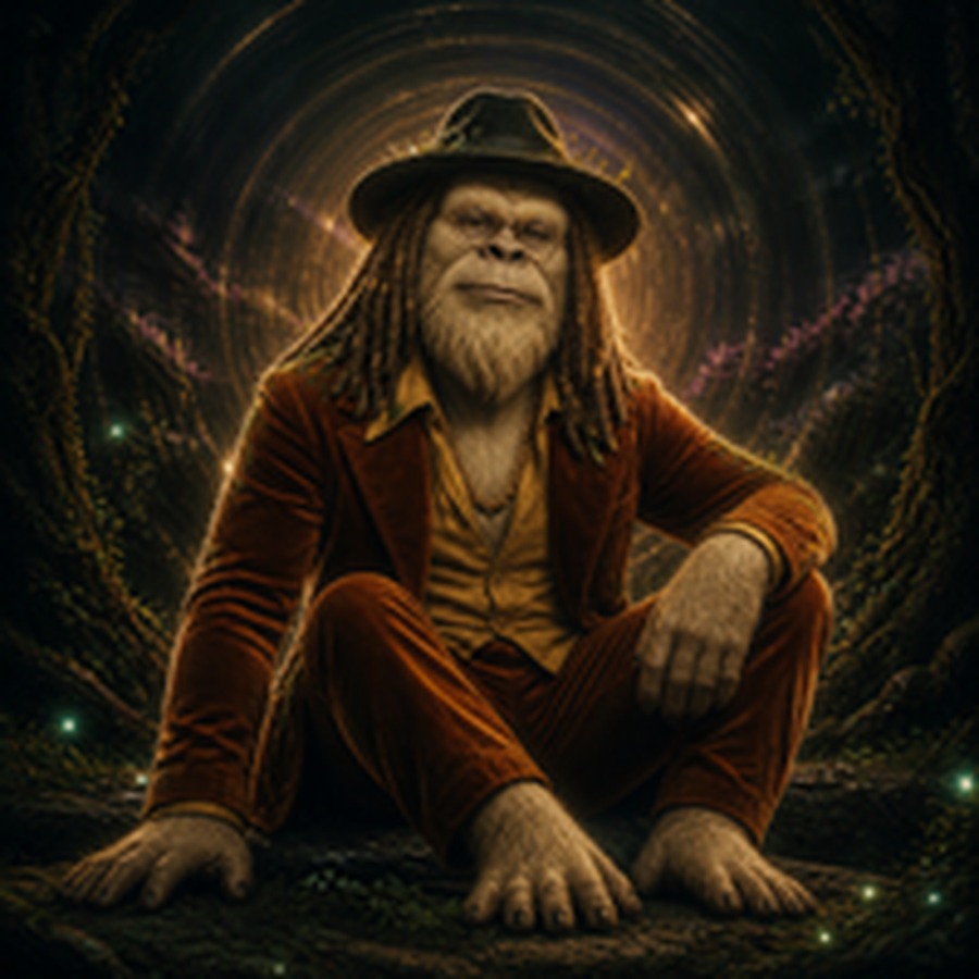The Hello Millionaire Yeti — dreadlocks, wide-brim hat, burnt orange suit